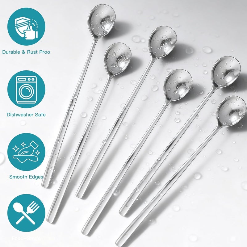 Ninsula 9.5-Inch Long Spoon, Ice Tea Spoons for Ice Cream, Coffee, Cocktail, Stainless Steel Long Spoons for Stirring, Long Handle Spoon, Set of 6 - Image 3